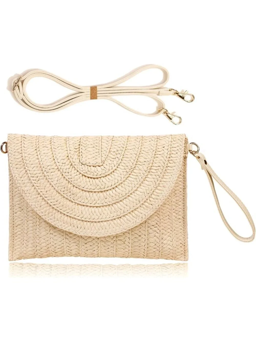Woven Straw Clutch Handbag for Women - Summer Beach Purse, Stylish Envelope Bag